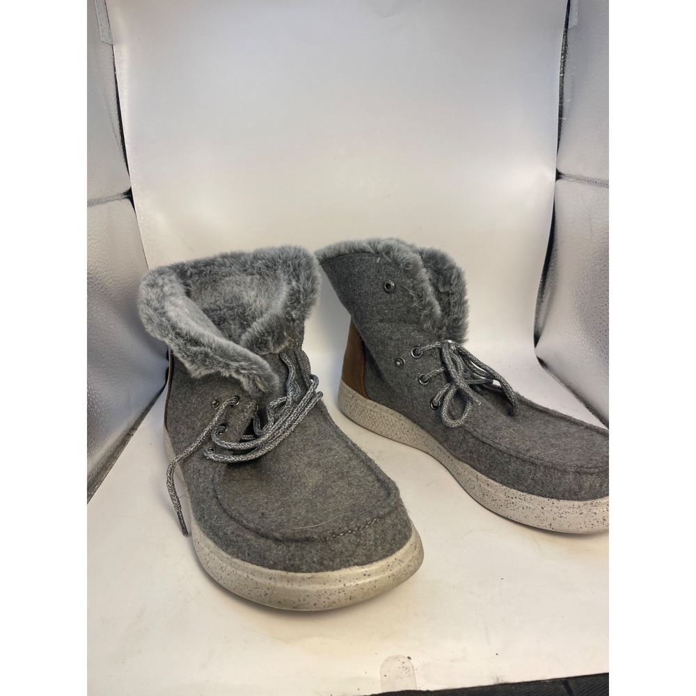 Bob's From Skechers Women's Grey Felt Upper Faux Fur Lined Slipper Shoe 8.5